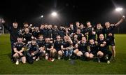 15 February 2023; The TUS Mdlands team celebrate with the cup after victory in the Electric Ireland HE Trench Cup Final match between Dundalk Institute of Technology and Technological University of the Shannon Midlands at SETU West Campus in Waterford. Photo by Brendan Moran/Sportsfile