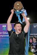 15 February 2023; TUS Mdlands captain Shane Allen lifts the cup after victory in the Electric Ireland HE Trench Cup Final match between Dundalk Institute of Technology and Technological University of the Shannon Midlands at SETU West Campus in Waterford. Photo by Brendan Moran/Sportsfile