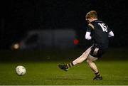 15 February 2023; Brandon Kelly of TUS Midlands scores his side's second goal from a penalty during the Electric Ireland HE Trench Cup Final match between Dundalk Institute of Technology and Technological University of the Shannon Midlands at SETU West Campus in Waterford. Photo by Brendan Moran/Sportsfile