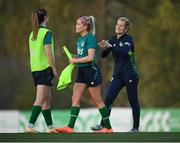 15 February 2023; Manager Vera Pauw with Megan Campbell, left, and Denise O'Sullivan during a Republic of Ireland women training session at Dama de Noche Football Center in Marbella, Spain. Photo by Stephen McCarthy/Sportsfile
