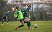 15 February 2023; Heather Payne, right, and Izzy Atkinson during a Republic of Ireland women training session at Dama de Noche Football Center in Marbella, Spain. Photo by Stephen McCarthy/Sportsfile