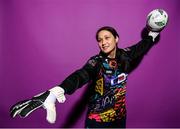 30 January 2023; Goalkeeper Eve Badana poses for a portrait during a DLR Waves squad portrait session at Beckett Park in Cherrywood, Dublin. Photo by Stephen McCarthy/Sportsfile