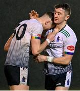 15 February 2023; Emmett McMahon of UL is consoled by Sean O'Leary of UL after the Electric Ireland HE GAA Sigerson Cup Final match between University of Limerick and University College Cork at WIT Sports Campus in Waterford. Photo by Stephen Marken/Sportsfile