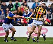 12 February 2023; Huw Lawlor of Kilkenny in action against Tipperary players Noel McGrath, left, and Jake Morris during the Allianz Hurling League Division 1 Group B match between Kilkenny and Tipperary at UPMC Nowlan Park in Kilkenny. Photo by Piaras Ó Mídheach/Sportsfile