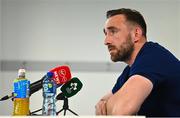 16 February 2023; Jack Conan speaking during an Ireland rugby media conference at the IRFU High Performance Centre on the Sport Ireland Campus in Abbotstown, Dublin. Photo by Seb Daly/Sportsfile