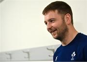 16 February 2023; Iain Henderson speaking during an Ireland rugby media conference at the IRFU High Performance Centre on the Sport Ireland Campus in Abbotstown, Dublin. Photo by Seb Daly/Sportsfile