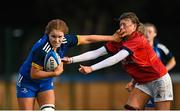 16 February 2023; Orla Wafer of Leinster evades the tackle of Saskia Wycherley of Munster during the U18 Girls Interprovincial match between Leinster and Munster at Terenure College in Dublin. Photo by Harry Murphy/Sportsfile