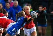 16 February 2023; Rebecca Rogers of Munster is tackled by Eve Prendergast of Leinster during the U18 Girls Interprovincial match between Leinster and Munster at Terenure College in Dublin. Photo by Harry Murphy/Sportsfile