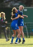 16 February 2023; Abby Healy and Katie Corrigan of Leinster after their side's victory in the U18 Girls Interprovincial match between Leinster and Munster at Terenure College in Dublin. Photo by Harry Murphy/Sportsfile