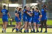 16 February 2023; Leinster players embrace after their side's victory in the U18 Girls Interprovincial match between Leinster and Munster at Terenure College in Dublin. Photo by Harry Murphy/Sportsfile