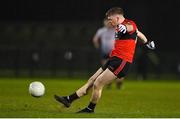 15 February 2023; Cathal O'Mahony of UCC takes a free kick, which subsquently was punched into the net by teammate Dylan Geaney, during the Electric Ireland HE GAA Sigerson Cup Final match between University of Limerick and University College Cork at WIT Sports Campus in Waterford. Photo by Brendan Moran/Sportsfile