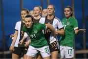17 February 2023; Ciara Grant and Jamie Finn, right, of Republic of Ireland prepare to defend a corner kick during a behind closed doors training match between Republic of Ireland and Germany at Marbella Football Centre in Marbella, Spain. Photo by Stephen McCarthy/Sportsfile