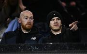 17 February 2023; Former Dundalk players Chris Shields, left, and Sean Murray before the SSE Airtricity Men's Premier Division match between Dundalk and UCD at Oriel Park in Dundalk, Louth. Photo by Ben McShane/Sportsfile