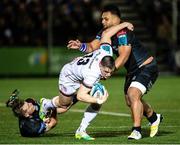 17 February 2023; James Hume of Ulster is tackeld by Sione Vailanu of Glasgow Warriors during the United Rugby Championship match between Glasgow Warriors and Ulster at Scotstoun Stadium in Glasgow, Scotland. Photo by Paul Devlin/Sportsfile