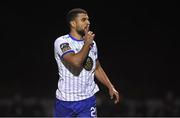 17 February 2023; Wassim Aouachria of Waterford celebrates after scoring his side's first goal during the SSE Airtricity Men's First Division match between Wexford and Waterford at Ferrycarrig Park in Wexford. Photo by Matt Browne/Sportsfile