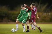 17 February 2023; Sean McGrath of Kerry FC is tackled by Dale Holland of Cobh Ramblers during the SSE Airtricity Men's First Division match between Kerry and Cobh Ramblers at Mounthawk Park in Tralee, Kerry. Photo by Brendan Moran/Sportsfile
