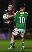 17 February 2023; Keith Buckley of Bohemians in action against Barry Coffey of Cork City during the SSE Airtricity Men's Premier Division match between Cork City and Bohemians at Turner's Cross in Cork. Photo by Eóin Noonan/Sportsfile