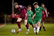17 February 2023; Michael McCarthy of Cobh Ramblers in action against Sean O'Connell of Kerry FC during the SSE Airtricity Men's First Division match between Kerry and Cobh Ramblers at Mounthawk Park in Tralee, Kerry. Photo by Brendan Moran/Sportsfile