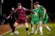17 February 2023; Michael McCarthy of Cobh Ramblers in action against Sean O'Connell of Kerry FC during the SSE Airtricity Men's First Division match between Kerry and Cobh Ramblers at Mounthawk Park in Tralee, Kerry. Photo by Brendan Moran/Sportsfile