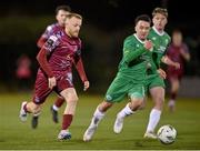 17 February 2023; Jack Doherty of Cobh Ramblers in action against Sean McGrath of Kerry FC during the SSE Airtricity Men's First Division match between Kerry and Cobh Ramblers at Mounthawk Park in Tralee, Kerry. Photo by Brendan Moran/Sportsfile