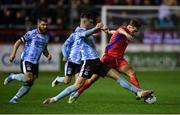 17 February 2023; Matty Smith of Shelbourne is tackled by Evan Weir of Drogheda United during the SSE Airtricity Men's Premier Division match between Shelbourne and Drogheda United at Tolka Park in Dublin. Photo by Tyler Miller/Sportsfile