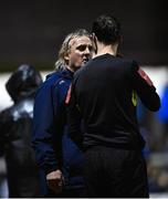 17 February 2023; Galway assistant manager Ollie Horgan remonstrates with linesman Richard Storey during the SSE Airtricity Men's First Division match between Finn Harps and Galway United at Finn Park in Ballybofey, Donegal. Photo by David Fitzgerald/Sportsfile