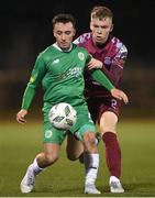 17 February 2023; Sean McGrath of Kerry FC is tackled by Michael McCarthy of Cobh Ramblers during the SSE Airtricity Men's First Division match between Kerry and Cobh Ramblers at Mounthawk Park in Tralee, Kerry. Photo by Brendan Moran/Sportsfile