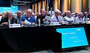 17 February 2023; Former GAA presidents in the front row, from left, Christy Cooney, Nickey Brennan, Liam O'Neill, Aogán Ó Fearghail, John Horan and Seán Kelly during day one of the GAA Annual Congress 2023 at Croke Park in Dublin. Photo by Piaras Ó Mídheach/Sportsfile