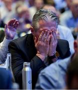17 February 2023; Jarlath Burns reacts after he was voted-in as the GAA president elect during day one of the GAA Annual Congress 2023 at Croke Park in Dublin. Photo by Piaras Ó Mídheach/Sportsfile
