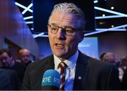 17 February 2023; Jarlath Burns is interviewed after he was voted-in as the GAA president elect during day one of the GAA Annual Congress 2023 at Croke Park in Dublin. Photo by Piaras Ó Mídheach/Sportsfile
