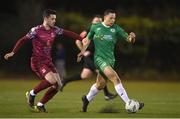 17 February 2023; Nathan Gleeson of Kerry FC in action against Pierce Philips of Cobh Ramblers during the SSE Airtricity Men's First Division match between Kerry and Cobh Ramblers at Mounthawk Park in Tralee, Kerry. Photo by Brendan Moran/Sportsfile