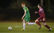 17 February 2023; Graham O'Reilly of Kerry FC in action against Pierce Philips of Cobh Ramblers during the SSE Airtricity Men's First Division match between Kerry and Cobh Ramblers at Mounthawk Park in Tralee, Kerry. Photo by Brendan Moran/Sportsfile