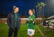 17 February 2023; Deborah-Anne de la Harpe, right, and Louise Quinn of Republic of Ireland after a behind closed doors training match between Republic of Ireland and Germany at Marbella Football Centre in Marbella, Spain. Photo by Stephen McCarthy/Sportsfile