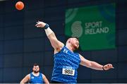 18 February 2023; John Kelly of Finn Valley AC, Donegal, competing in the senior men's shot put during day one of the 123.ie National Senior Indoor Championships at National Indoor Arena in Dublin. Photo by Sam Barnes/Sportsfile