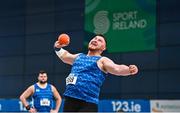 18 February 2023; John Kelly of Finn Valley AC, Donegal, competing in the senior men's shot put during day one of the 123.ie National Senior Indoor Championships at National Indoor Arena in Dublin. Photo by Sam Barnes/Sportsfile