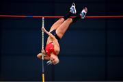 18 February 2023; Ellen McCartney of City of Lisburn AC, Down, on her way to winning the senior women's Pole Vault during day one of the 123.ie National Senior Indoor Championships at National Indoor Arena in Dublin. Photo by Sam Barnes/Sportsfile