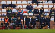 17 February 2023; The Republic of Ireland bench, from left, physiotherapist Kim van Wijk, team doctor Siobhan Forman, physiotherapist Angela Kenneally, StatSports technician Niamh McDaid, assistant manager Tom Elmes and manager Vera Pauw during a behind closed doors training match between Republic of Ireland and Germany at Marbella Football Centre in Marbella, Spain. Photo by Stephen McCarthy/Sportsfile