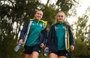 18 February 2023; Abbie Larkin, left, and Izzy Atkinson during a Republic of Ireland women training session at Dama de Noche Football Center in Marbella, Spain. Photo by Stephen McCarthy/Sportsfile