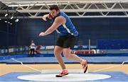 18 February 2023; Gavin McLaughlin of Finn Valley AC, Donegal, competing in the senior men's shot  put during day one of the 123.ie National Senior Indoor Championships at National Indoor Arena in Dublin. Photo by Sam Barnes/Sportsfile