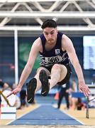 18 February 2023; Eoin Keenan of Emo/Rath AC, Laois, competing in the senior men's Long Jump  during day one of the 123.ie National Senior Indoor Championships at National Indoor Arena in Dublin. Photo by Sam Barnes/Sportsfile
