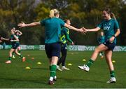 18 February 2023; Deborah-Anne de la Harpe, right, and Diane Caldwell during a Republic of Ireland women training session at Dama de Noche Football Center in Marbella, Spain. Photo by Stephen McCarthy/Sportsfile
