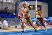 18 February 2023; Sarah Lavin of Emerald AC, Limerick, on her way to winning the senior women's 60m Hurdles during day one of the 123.ie National Senior Indoor Championships at National Indoor Arena in Dublin. Photo by Sam Barnes/Sportsfile