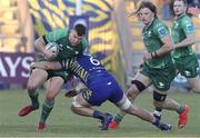 18 February 2023; Tom Farrell of Connacht is tackled by Luca Andreani of Zebre during the United Rugby Championship match between Zebre Parma and Connacht at Stadio Sergio Lanfranchi in Parma, Italy. Photo by Massimiliano Carnabuci/Sportsfile