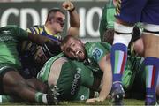 18 February 2023; Jordan Duggan of Connacht celebrates a try during the United Rugby Championship match between Zebre Parma and Connacht at Stadio Sergio Lanfranchi in Parma, Italy. Photo by Massimiliano Carnabuci/Sportsfile