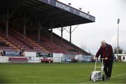 18 February 2023; Groundsman Seamus Murray lines the pitch before the SSE Airtricity Men's First Division match between Longford Town and Athlone Town at Bishopsgate in Longford. Photo by Michael P Ryan/Sportsfile