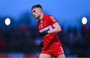 18 February 2023; Ethan Doherty of Derry reacts after scoring a point during the Allianz Football League Division Two match between Derry and Meath at Derry GAA Centre of Excellence in Owenbeg, Derry. Photo by Ben McShane/Sportsfile