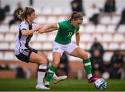 17 February 2023; Katie McCabe of Republic of Ireland in action against Chantal Hagel of Germany during a behind closed doors training match between Republic of Ireland and Germany at Marbella Football Centre in Marbella, Spain. Photo by Stephen McCarthy/Sportsfile