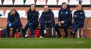 17 February 2023; The Republic of Ireland bench, from left, team doctor Siobhan Forman, physiotherapist Angela Kenneally, StatSports technician Niamh McDaid, assistant manager Tom Elmes and manager Vera Pauw during a behind closed doors training match between Republic of Ireland and Germany at Marbella Football Centre in Marbella, Spain. Photo by Stephen McCarthy/Sportsfile