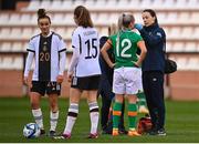 17 February 2023; Lily Agg of Republic of Ireland receives medical attention from Republic of Ireland physiotherapist Angela Kenneally during a behind closed doors training match between Republic of Ireland and Germany at Marbella Football Centre in Marbella, Spain. Photo by Stephen McCarthy/Sportsfile