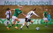 17 February 2023; Lina Magull of Germany in action against Lily Agg of Republic of Ireland during a behind closed doors training match between Republic of Ireland and Germany at Marbella Football Centre in Marbella, Spain. Photo by Stephen McCarthy/Sportsfile